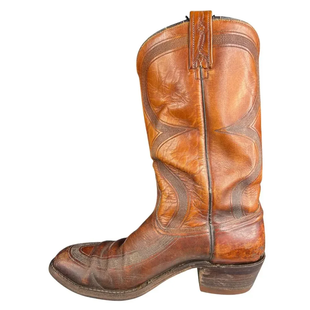 Vintage Men’s Dan Post Narrow Embossed Brown Leather Cowboy Boot Size US 10.5 B